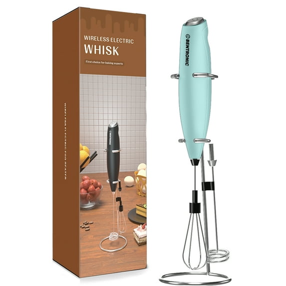 Double whisk Milk Frother Handheld electric mixer, Egg Beater, Foam Maker for Coffee, Latte, and Cappuccino, matcha whisk Drink Mixer, kitchen gadgets, with stand. BENTRONIC (aqua)