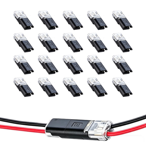 Double-wire Push-in Connector with Locking Buckle - 2 Pin Electrical Wire Terminal, Reusable Snap-On Connector for Low Voltage LED, Speaker, DIY
