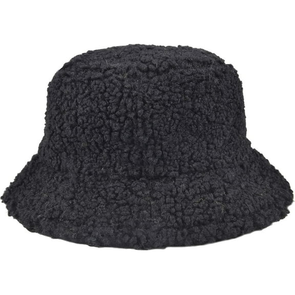 Double2cm Faux Fur Bucket Hat, Fuzzy Furry Winter Warm Fisherman Cap, Fluffy Teddy Sherpa Clothe Hats for Women Men Girls
