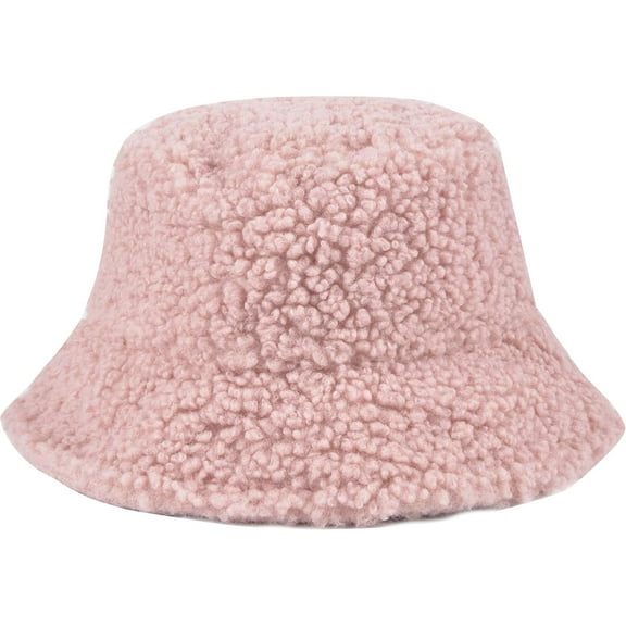 Double2cm Faux Fur Bucket Hat, Fuzzy Furry Winter Warm Fisherman Cap, Fluffy Teddy Sherpa Clothe Hats for Women Men Girls