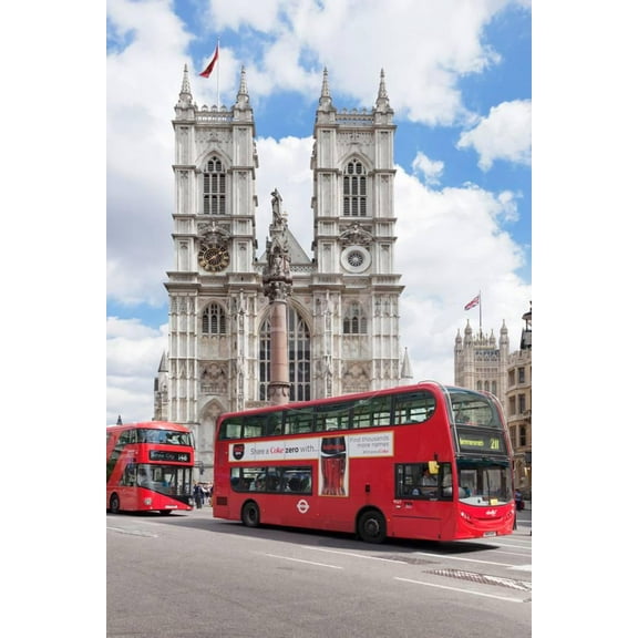 DoubleDecker Buses Passing by a Cathedral, Westminster Abbey, City of Westminster, London, England Print Wall Art Sold by Art.Com