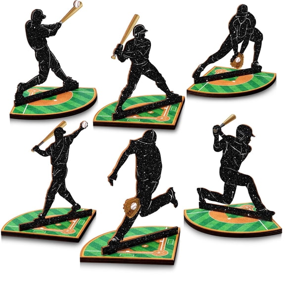 DoubleFill 6 Pcs Baseball Table Centerpiece Decorations Wooden Baseball Player Silhouette Centerpieces Wooden Sports Game Sign for Fans Club Sports Table Toppers Theme Birthday Party Decorations A101