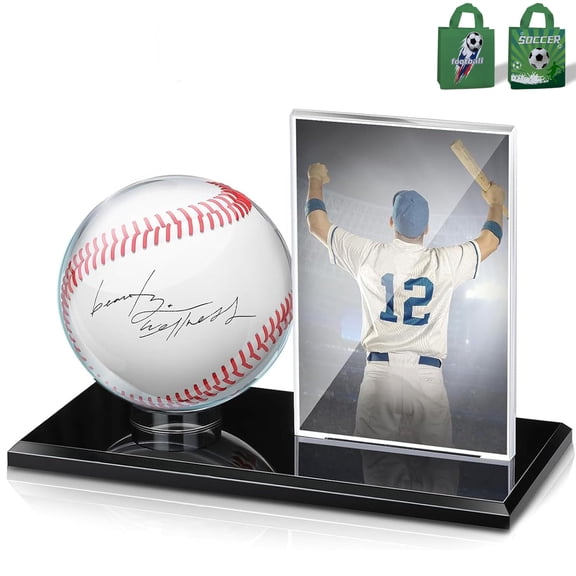 DoubleFill Acrylic Baseball Display Case for Ball and Cards Clear Ball Holder Ring Stand Set Centerpieces Protector Memorabilia Showcase