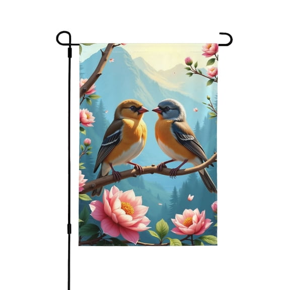 DoubleSided Spring Summer Garden Flag, 12x18 Inch, Lovely Birds & Blooming Flowers, Outdoor Yard Decor, Seasonal Farmhouse Banner