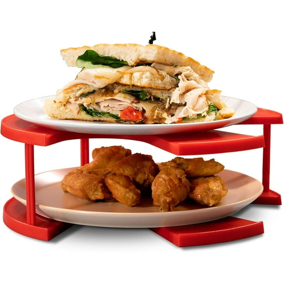 DoubleWave Mini Microwave Plate Stacker – Two-Tier Food Stand Doubles Cooking Space | BPA-Free Food-Grade Plastic | Fits 10.65 in Microwaves | Heat-Safe to 244°F | Warms Two Plates 1.5X Faster (Red)