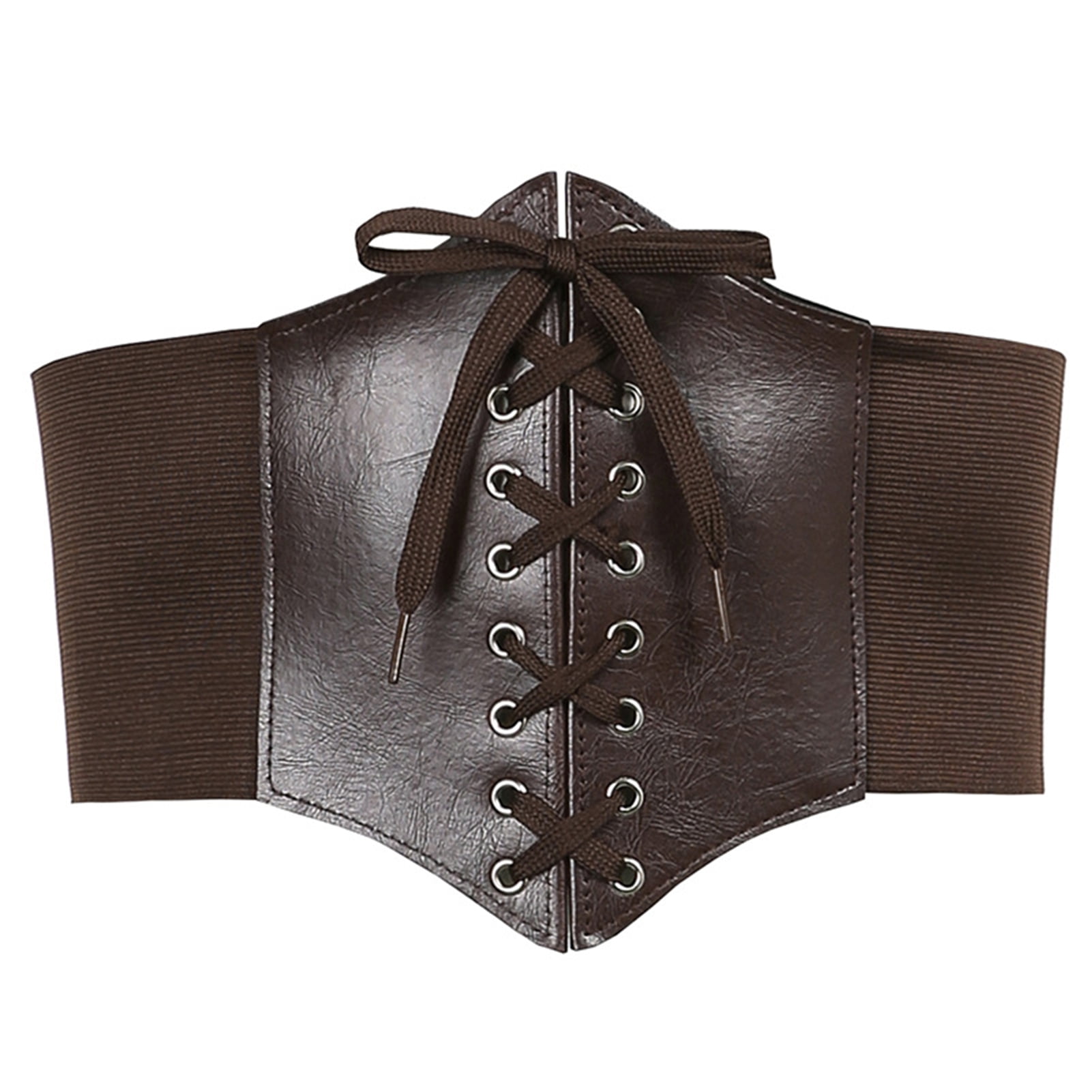 DoubleYi Corset Belt Tight Waist Stretchy Simple Black Faux Leather Lady  Waist Wrap 