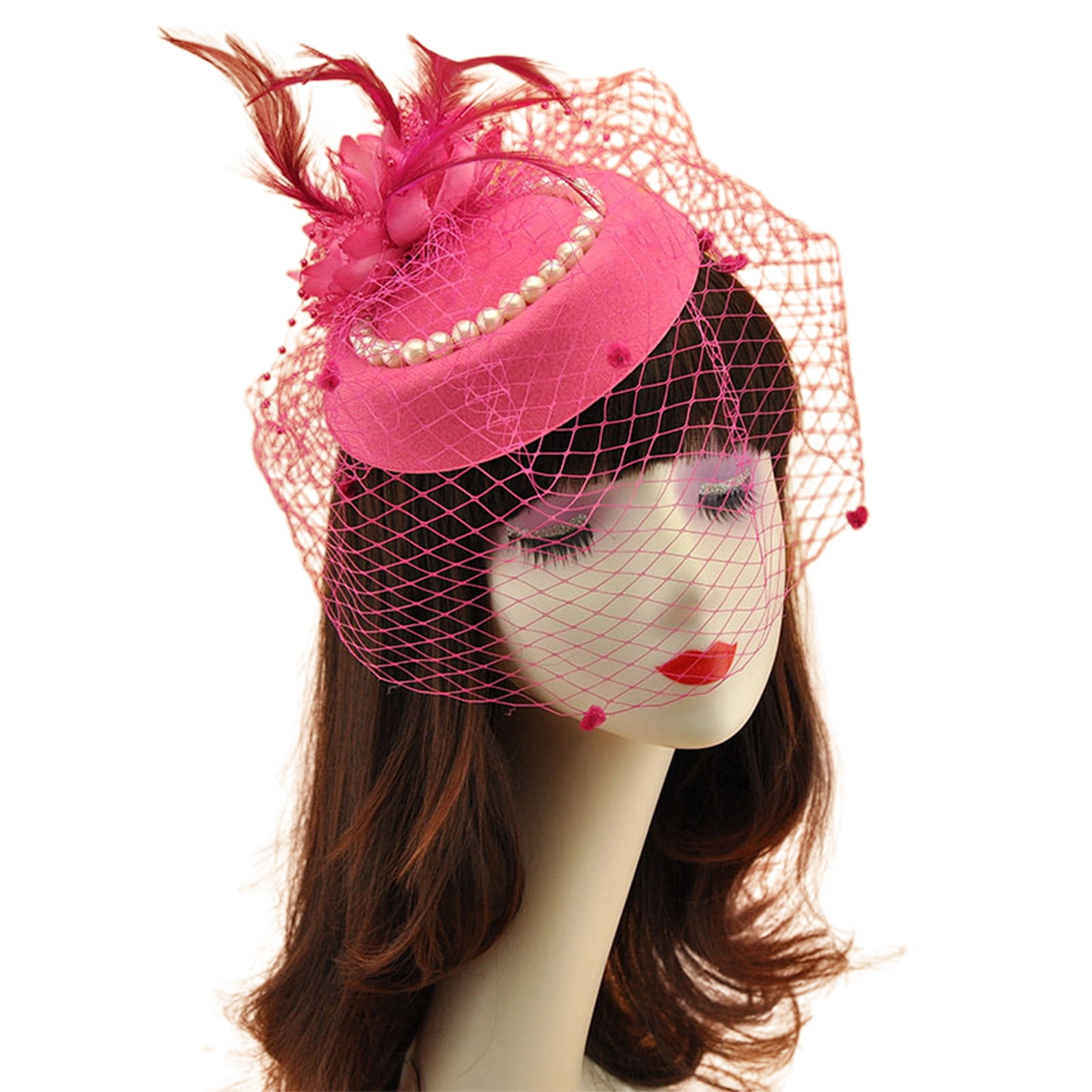 DoubleYi Feather Beret Hat Decorative Faux Pearl Beautiful