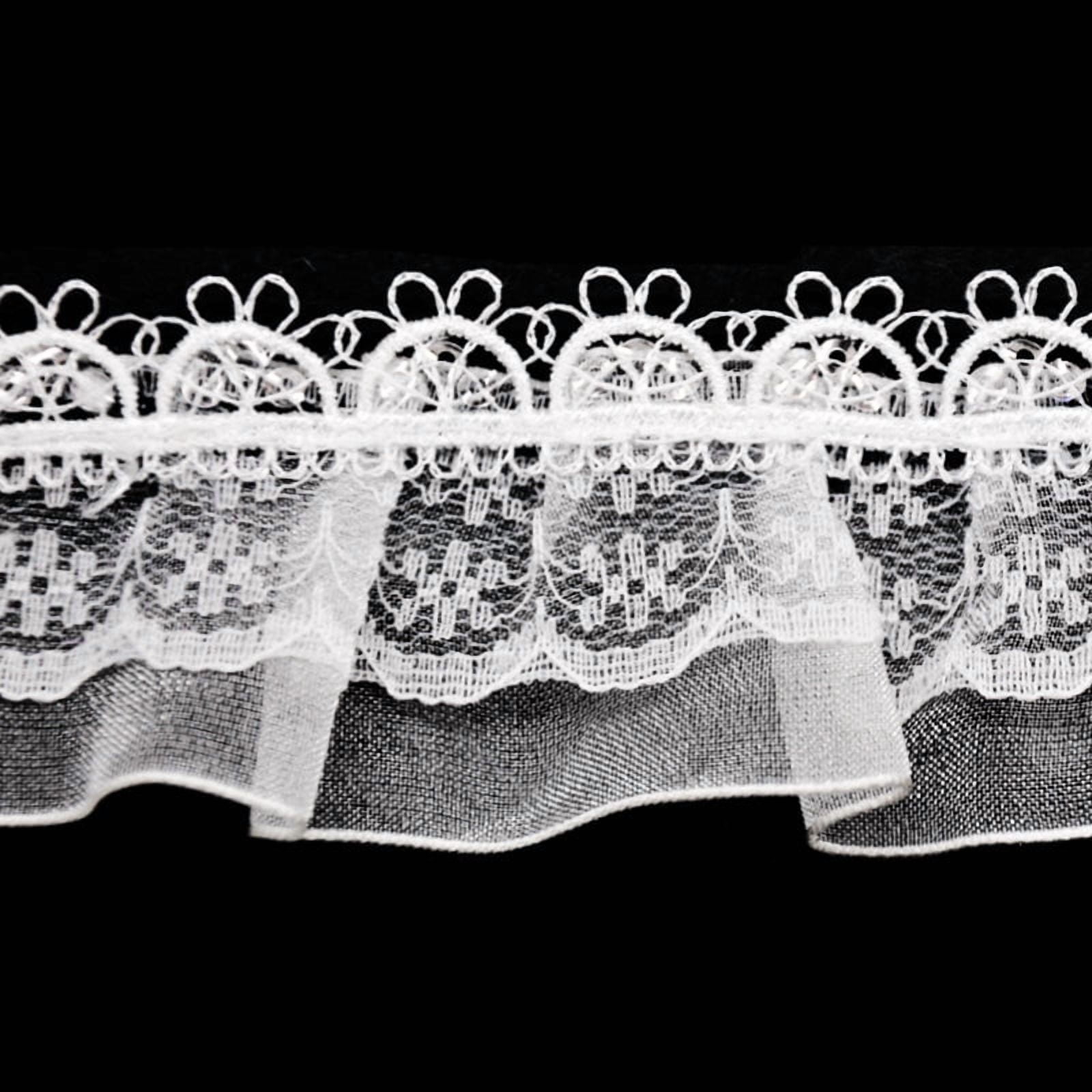 Belagio Enterprises -  1 1/2" Width Doubled Gathered Lace (10 Yard Roll) - BRL-801-27 White