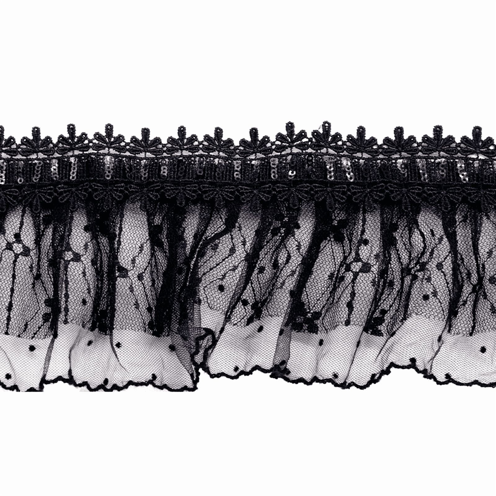 Belagio Enterprises - 3 1/2" Width Doubled Gathered Lace (10 Yard Roll) - BRL-802-02 Black