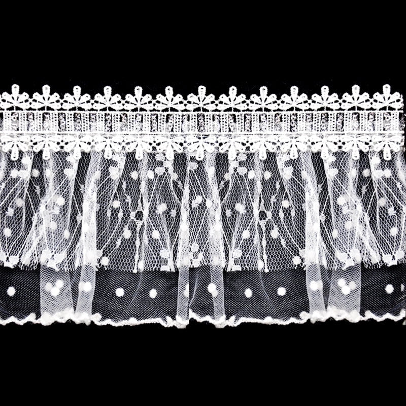 Belagio Enterprises - 3 1/2" Width Doubled Gathered Lace (10 Yard Roll) - BRL-802-27 White