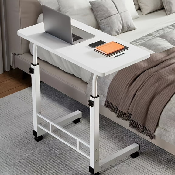 Doublelayer Metal Foldable Desk with Wheels Storage Rack Adjustable Height And Spacious Tabletop Versatile for Studying Working And Relaxing Perfect for Bedrooms Living Rooms & Offices, Bedside Table