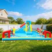 Inflatable Water Slide, Inflatable Bounce House for Kids, Climbing Wall, Jumping Area, Football Goal, Volleyball Net, Indoor & Outdoor, Age 3+