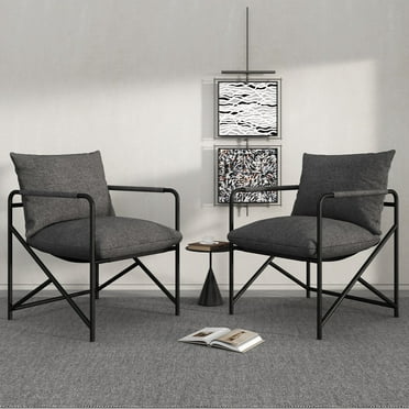 Doubleslee Sling Accent Chair Set of 2, Modern Metal Framed Armchair with Thicked Cushions, Grey