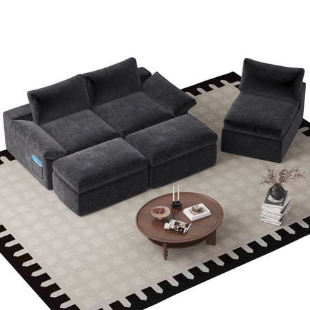 Doubleslee U-Shaped Sofa, 110 Inch Sectional Cloud Boneless Couch, No Assembly Required, One Box, OEKO-TEX, Gray