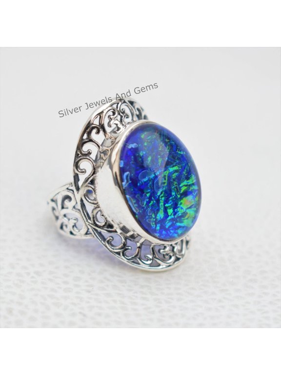Doublet Blue Opal Ring, Handmade Ring for Gift, 925 Sterling Silver Ring, Oval Designer Ring, Present for her, Anniversary Ring