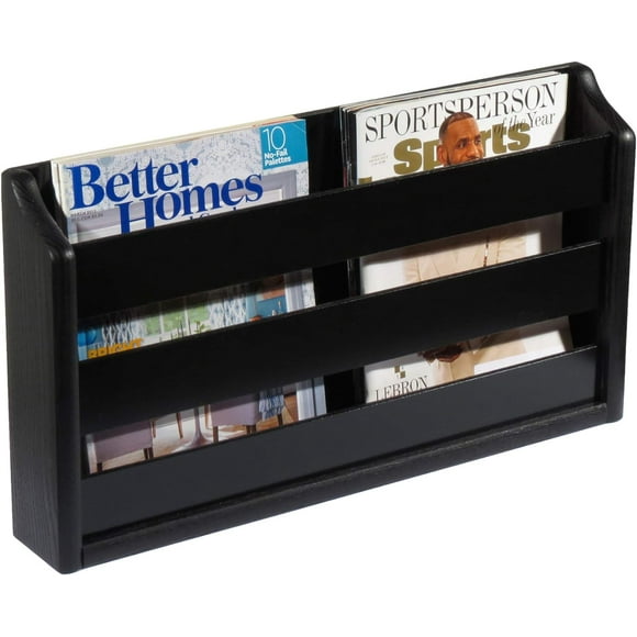 Doublewide Oak Magazine Rack, Wall Mount or , Black
