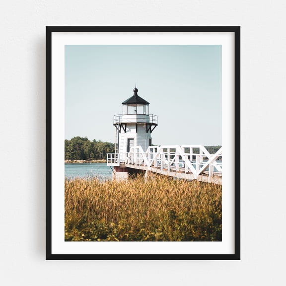 Doubling Point Lighthouse - Arrowsic Maine Photography Lighthouse Coast Nature Scenic Bridge Landscape Black Framed Wall Art Print 8 x 10 inches