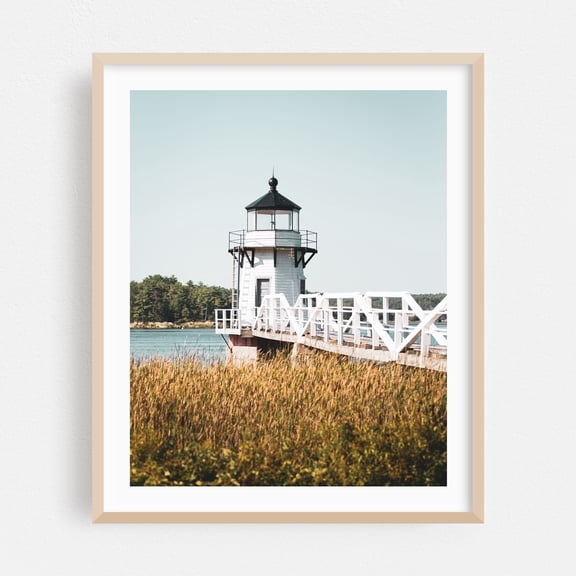 Doubling Point Lighthouse - Arrowsic Maine Photography Lighthouse Coast Nature Scenic Bridge Landscape Oak Framed Wall Art Print 8 x 10 inches