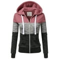thumbnail image 1 of Doublju 3 Color Block Fleece Basic Zip-Up Hoodie Jacket, 1 of 3