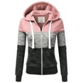 thumbnail image 1 of Doublju 3 Color Block Fleece Basic Zip-Up Hoodie Jacket, 1 of 3