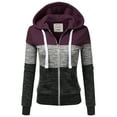 thumbnail image 1 of Doublju 3 Color Block Fleece Basic Zip-Up Hoodie Jacket, 1 of 3
