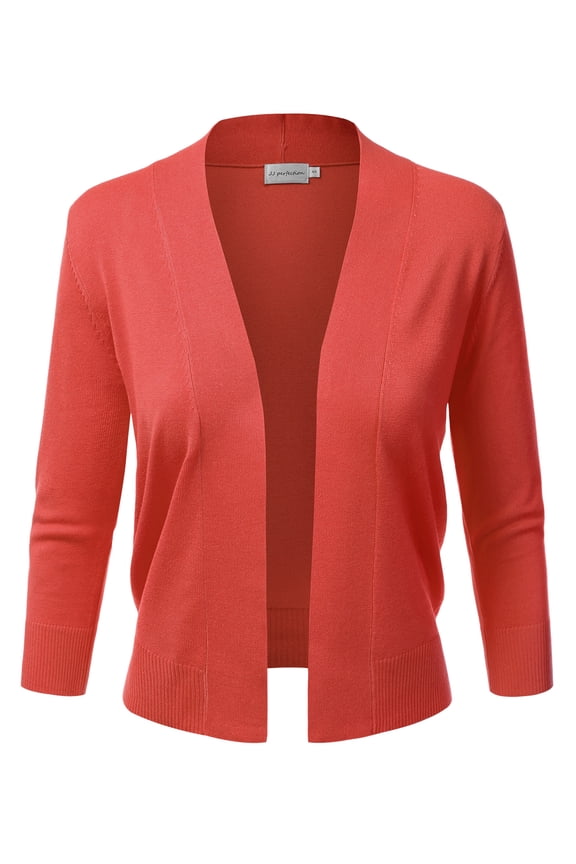 Women's 3/4 Sleeve Open Front Cropped Cardigan Sweaters (Plus Size Available)