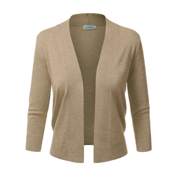 Doublju Women's 3/4 Sleeve Open Front Cropped Cardigan Sweaters (Plus Size Available)