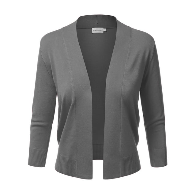 Doublju Women's 3/4 Sleeve Open Front Cropped Cardigan Sweaters (Plus Size Available)
