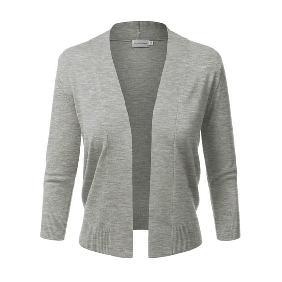 Doublju Women's 3/4 Sleeve Open Front Cropped Cardigan Sweaters (Plus Size Available)