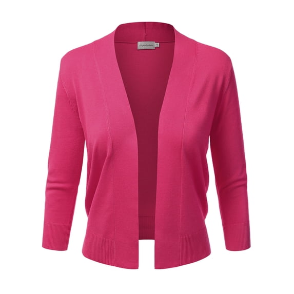 Doublju Women's 3/4 Sleeve Open Front Cropped Cardigan Sweaters (Plus Size Available)