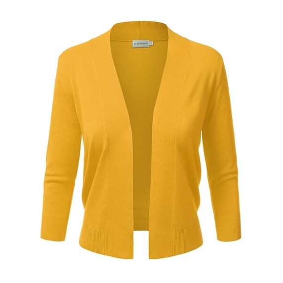 Doublju Women's 3/4 Sleeve Open Front Cropped Cardigan Sweaters (Plus Size Available)