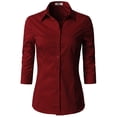 thumbnail image 1 of Doublju Women's 3/4 Sleeve Slim Fit Button Down Dress Shirt (Plus Size Available), 1 of 5