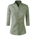 thumbnail image 1 of Doublju Women's 3/4 Sleeve Slim Fit Button Down Dress Shirt (Plus Size Available), 1 of 4