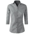 thumbnail image 1 of Doublju Women's 3/4 Sleeve Slim Fit Button Down Dress Shirt (Plus Size Available), 1 of 4