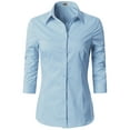 thumbnail image 1 of Doublju Women's 3/4 Sleeve Slim Fit Button Down Dress Shirt (Plus Size Available), 1 of 5