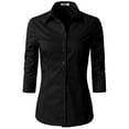 thumbnail image 1 of Doublju Women's 3/4 Sleeve Slim Fit Button Down Dress Shirt (Plus Size Available), 1 of 5