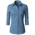 thumbnail image 1 of Doublju Women's 3/4 Sleeve Slim Fit Button Down Dress Shirt (Plus Size Available), 1 of 5