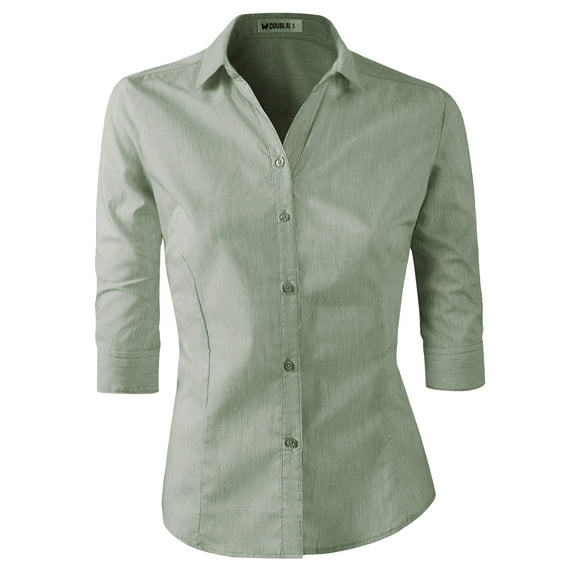 Doublju Women's 3/4 Sleeve Slim Fit Button Down Dress Shirt