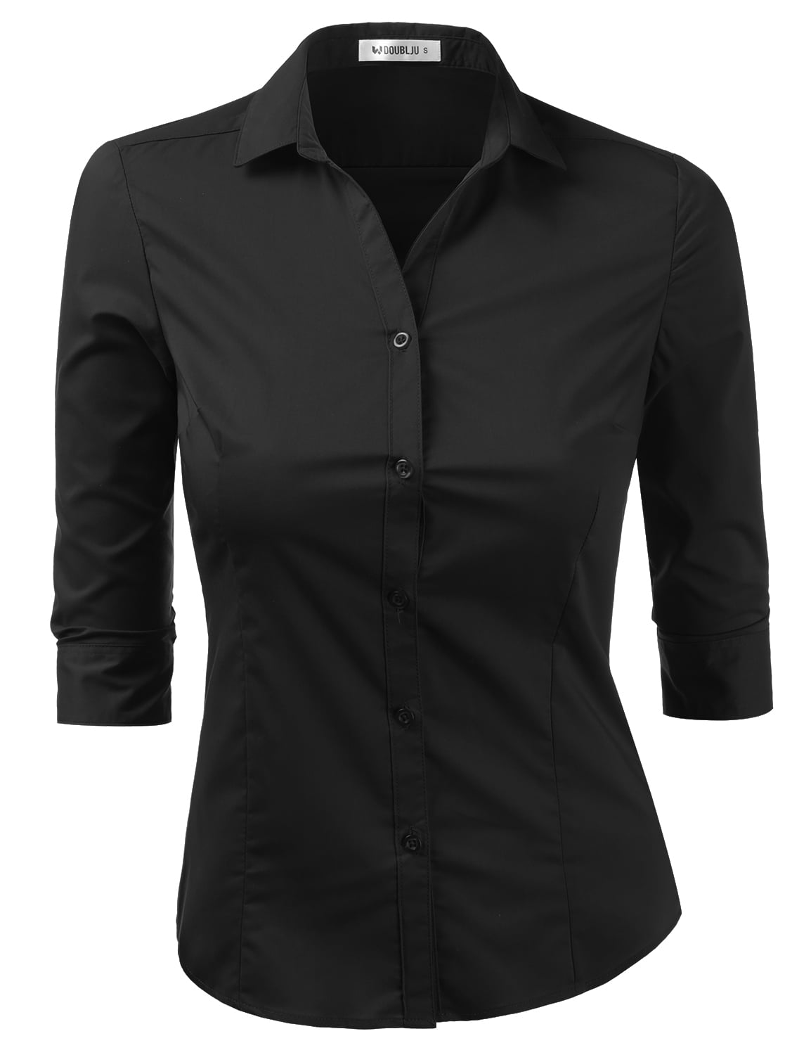 Doublju Women's 3/4 Sleeve Slim Fit Button Down Dress Shirt