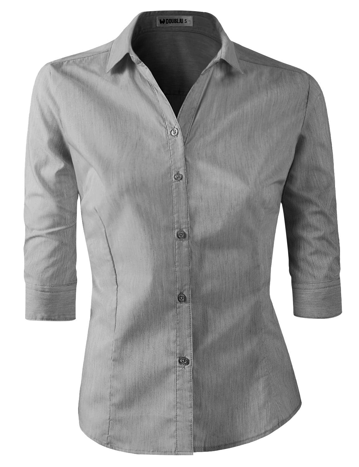 Doublju Women's 3/4 Sleeve Slim Fit Button Down Dress Shirt
