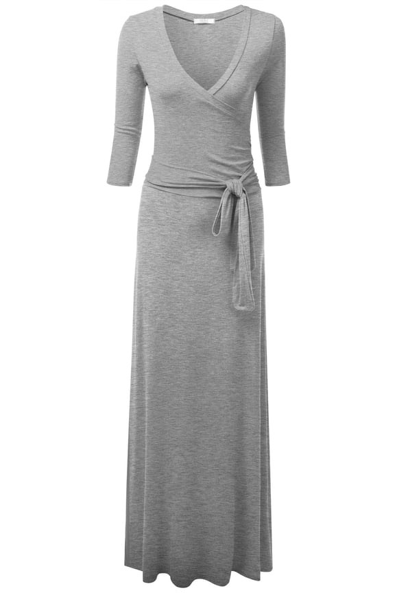Women's 3/4 Sleeve Wrap Front Maxi Dress with Tie Waist