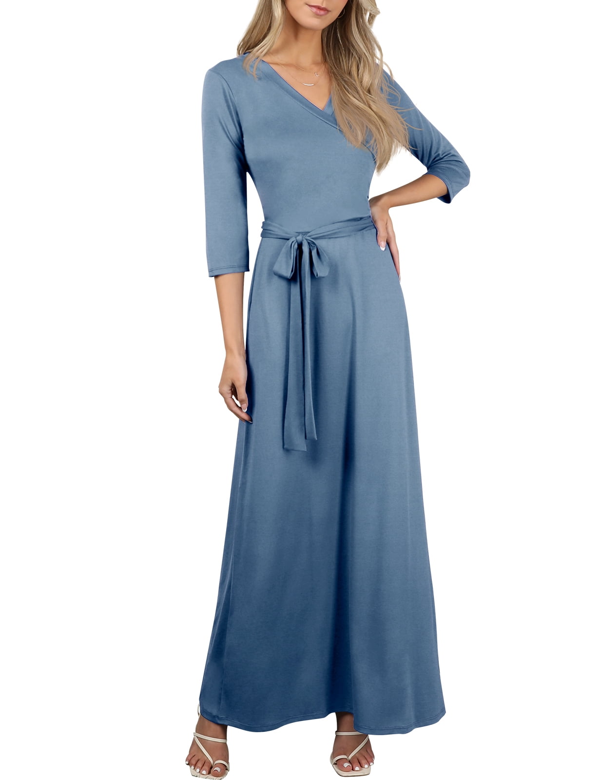Doublju Women's 3/4 Sleeve Wrap Front Maxi Dress with Tie Waist - Walmart.com Doublju Women's 3/4 Sleeve Wrap Front Maxi Dress with Tie Waist - Walmart.com