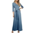 thumbnail image 1 of Doublju Women's 3/4 Sleeve Wrap Front Maxi Dress with Tie Waist, 1 of 1