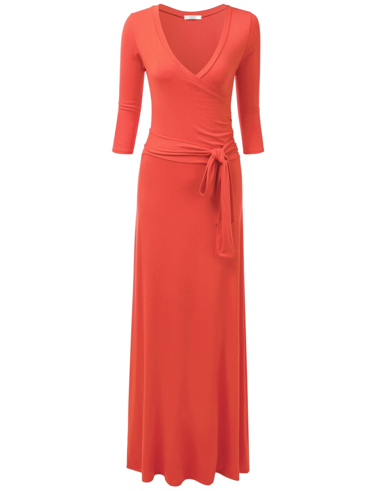 doublju maxi dress Doublju Women's 3/4 Sleeve Wrap Front Maxi Dress with Tie Waist, Size: 2XL, Blue