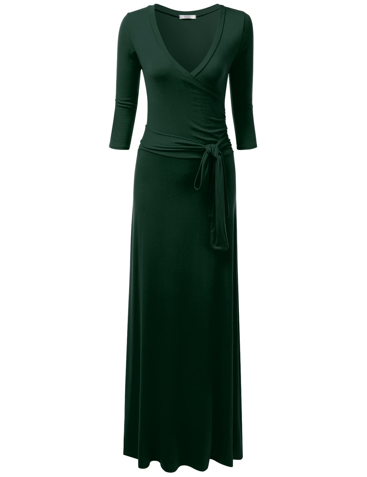 Doublju Women's 3/4 Sleeve Wrap Front Maxi Dress with Tie Waist