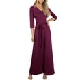 thumbnail image 1 of Doublju Women's 3/4 Sleeve Wrap Front Maxi Dress with Tie Waist, 1 of 1