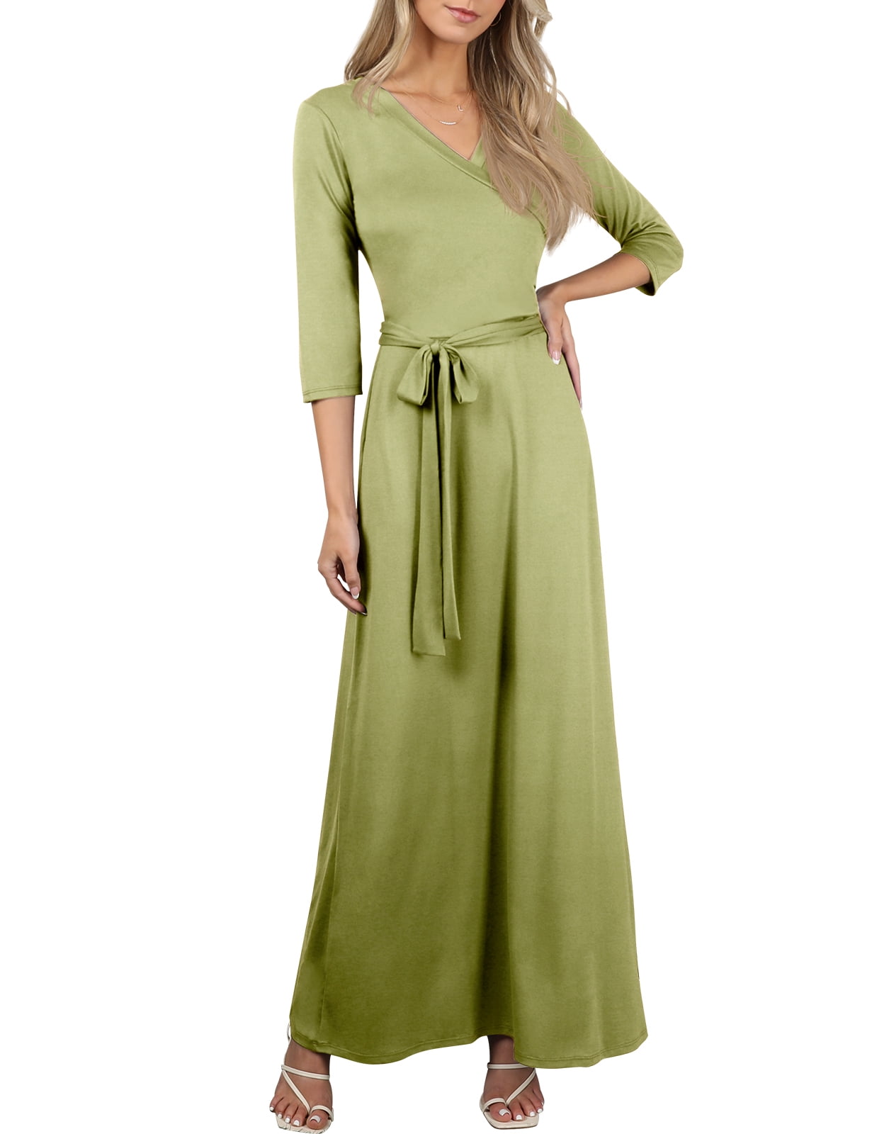 doublju maxi dress Doublju Women's 3/4 Sleeve Wrap Front Maxi Dress with Tie Waist, Size: 2XL, Blue