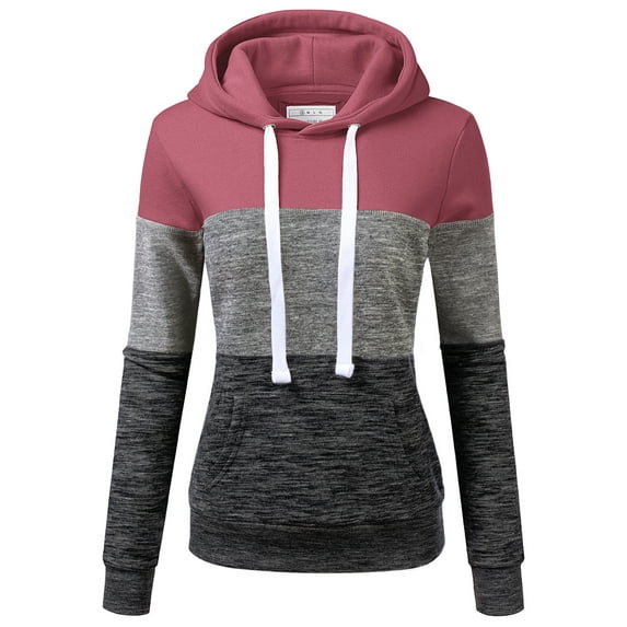 Doublju Women's 3 Block Lightweight Pullover Hoodie Sweatshirt with Plus Size