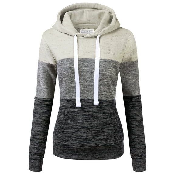 Doublju Women's 3 Block Lightweight Pullover Hoodie Sweatshirt with Plus Size