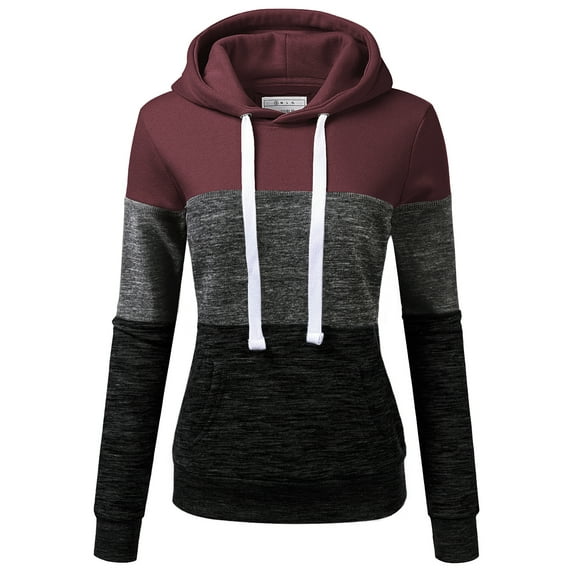 Doublju Women's 3 Block Lightweight Pullover Hoodie Sweatshirt with Plus Size